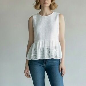 Banana Republic | Sleeveless Bright White Eyelet Peplum‎ Blouse Top Sz 6 Cottage